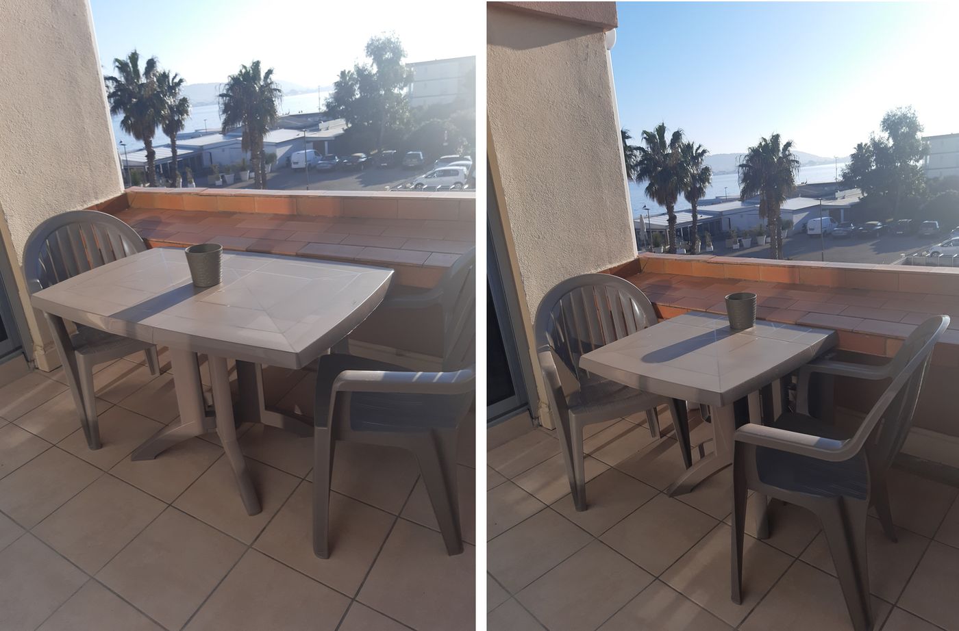 terrase avec table ouverte et fermee