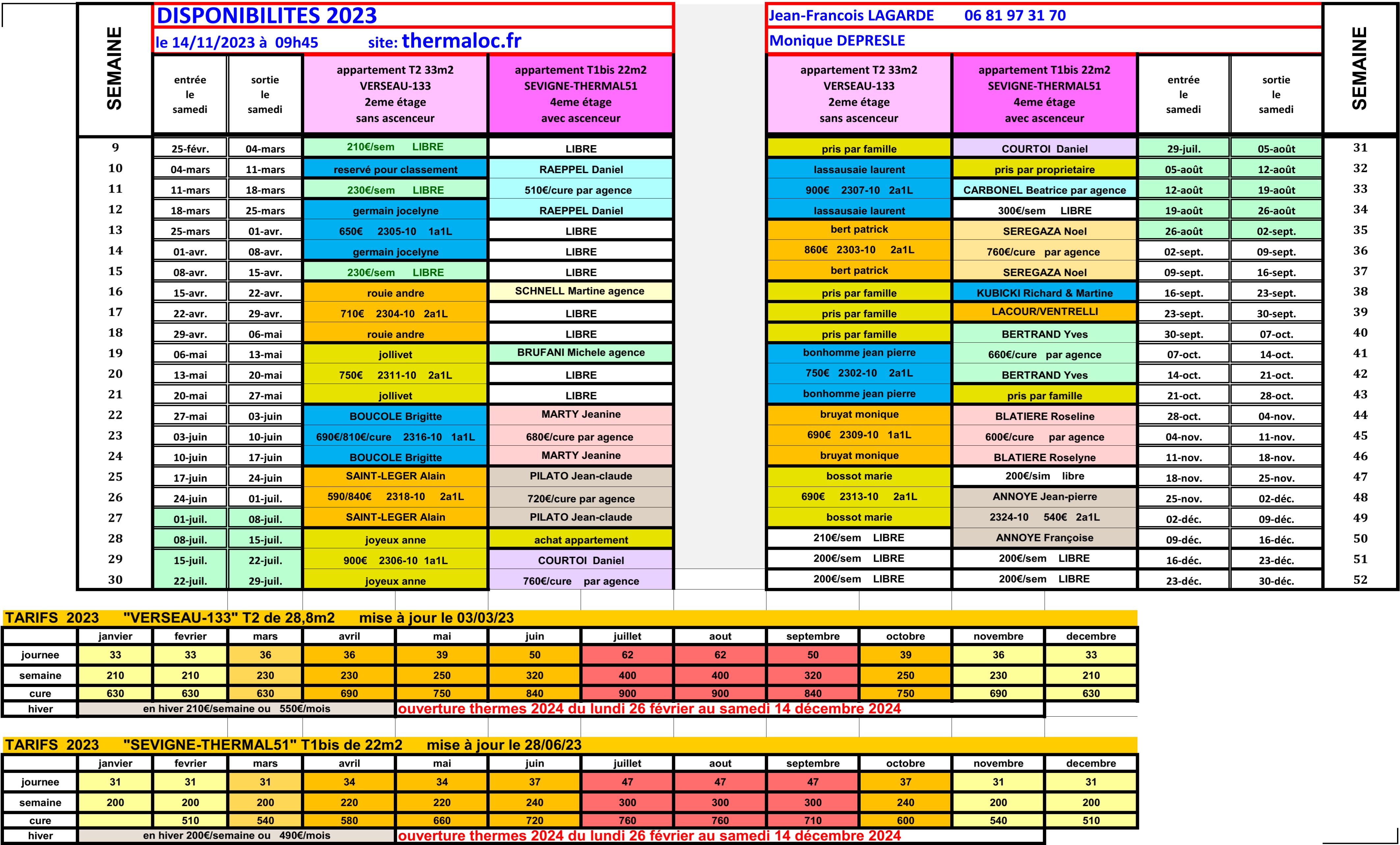 dispos et tarifs 2023